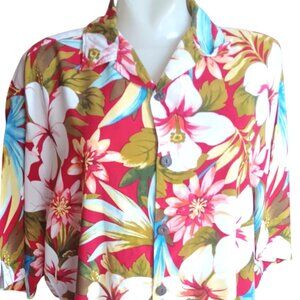 Men's Vintage Hawaiian Shirt Medium Floral Aloha Hut 100% Rayon 1990's Buttery